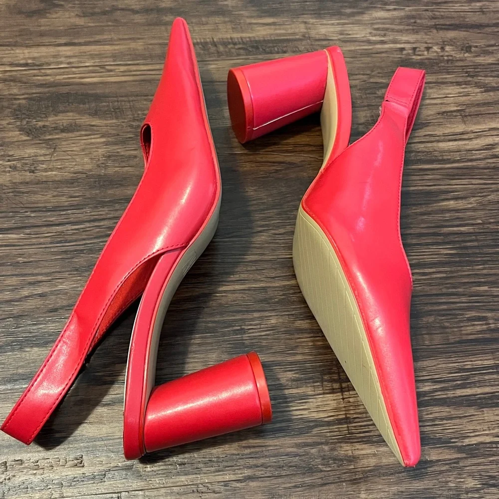 Zara Red Faux Patent Leather Slingback Pumps Heels Size US 8.5/EU 39 - Picture 5 of 8